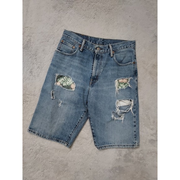 Levi's Other - Levis Jean Shorts Mens 30 569 Loose Fit Denim Jorts Distressed Destroyed Blue